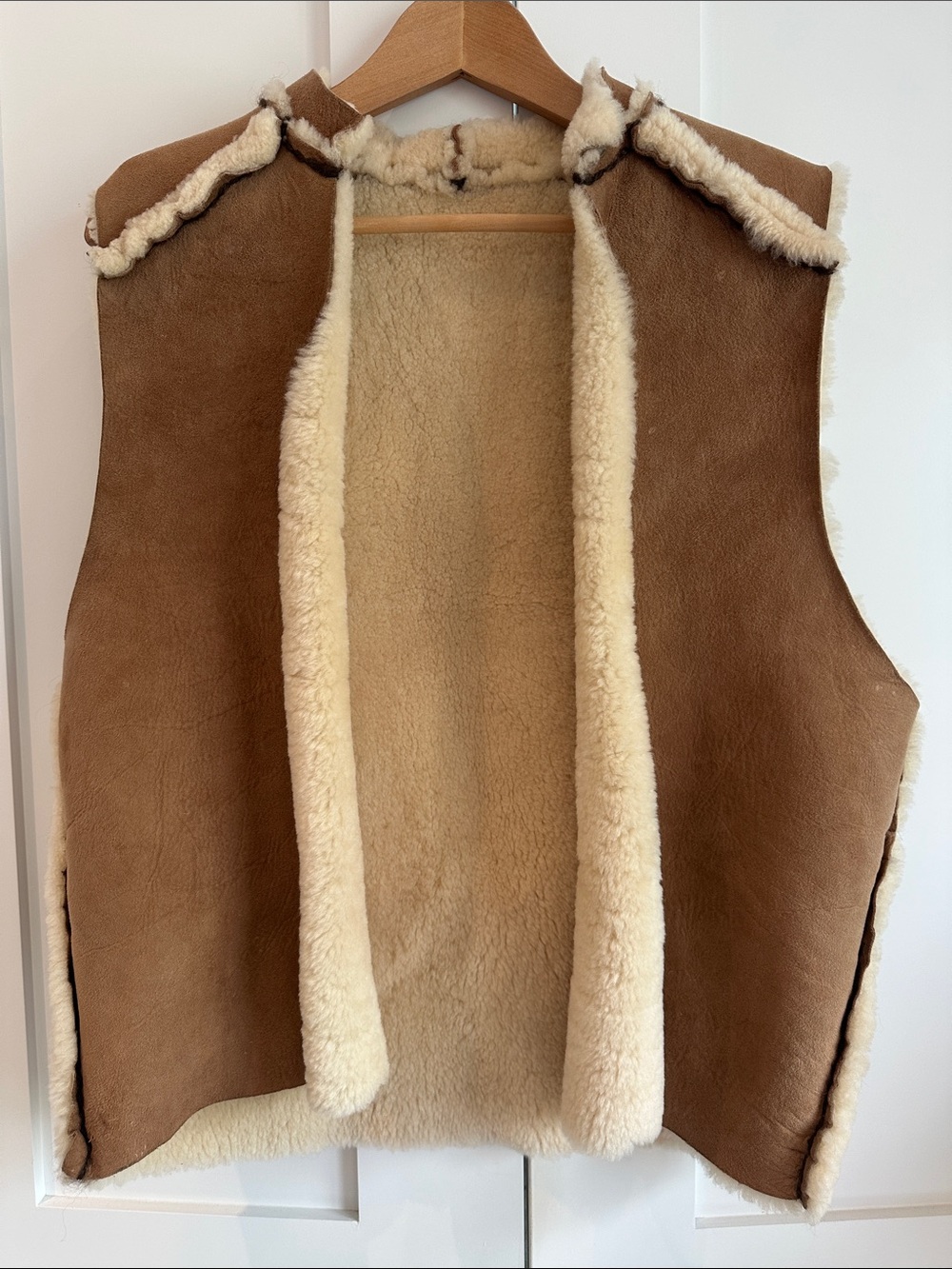 Ultra Soft Rustic Genuine Shearling Vest with Sherpa Lining
